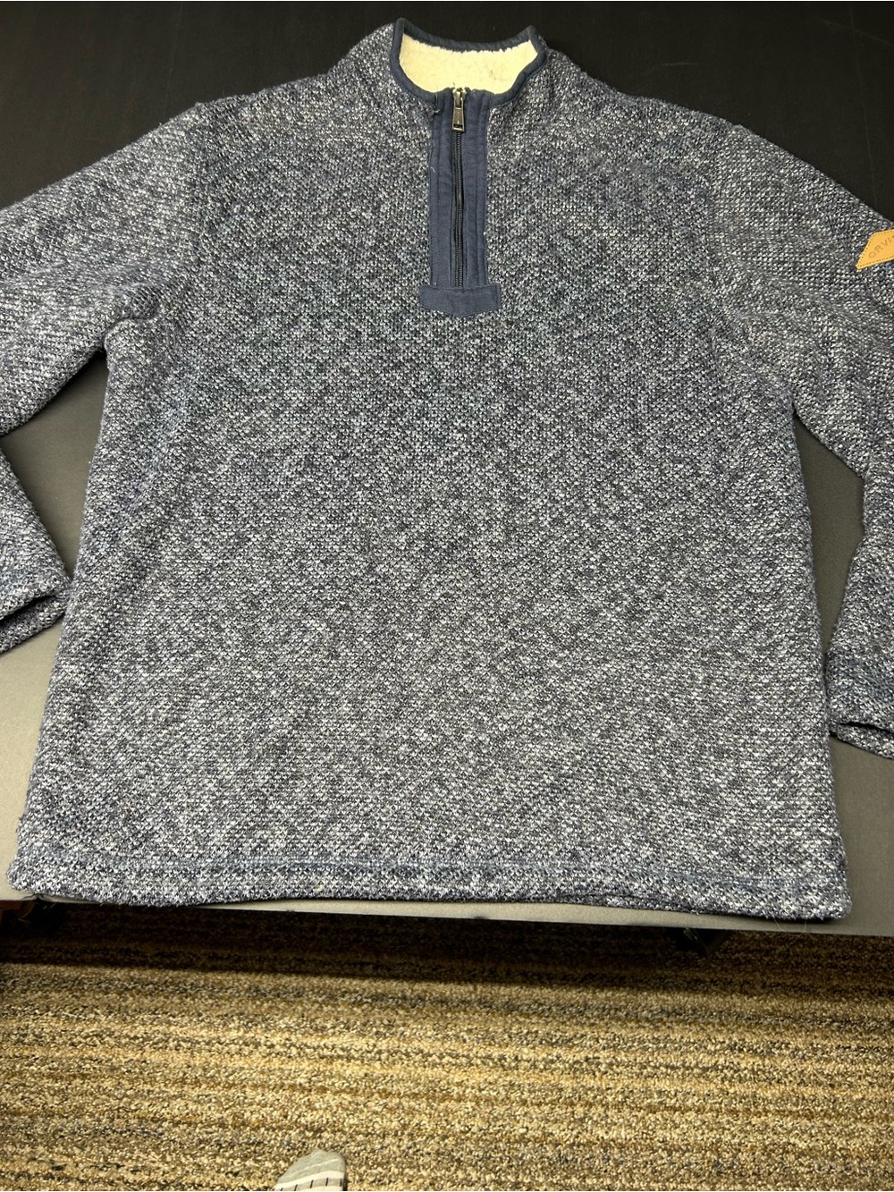 Orvis Men's Marled Navy/Gray Quarter-Zip Pullover w/ Sherpa Lining